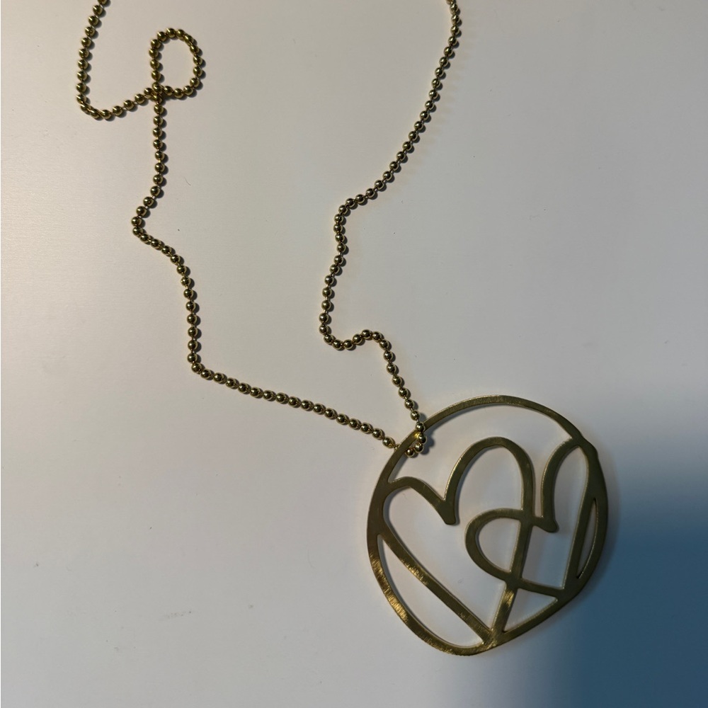Gold plated hammered heart long necklace